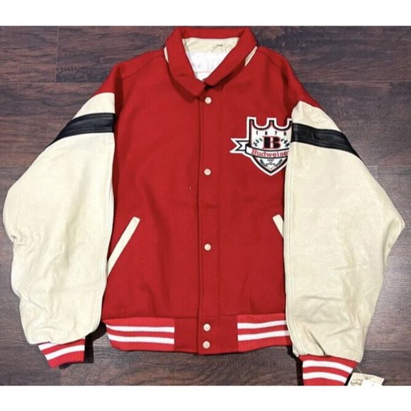 Vintage Budweiser Wool Leather Varsity Jacket Men Large NIP Red - Picture 4 of 10